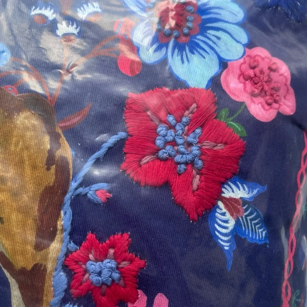 NWT Anthro Nathalie Lete Embroidered Bulldog Floral Whimsical Pillow 18x18